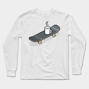 Retro 8 bit skateboard and cup Long Sleeve T-Shirt